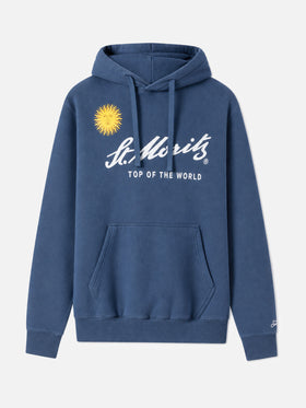 Tribeca cotton hoodie in blue with St. Moritz print | ST. MORITZ TOP OF THE WORLD