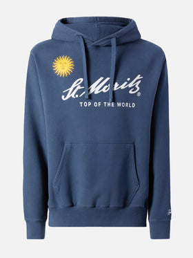 Tribeca Baumwoll-Hoodie in Blau mit St. Moritz-Print | ST. MORITZ, DER GIPFEL DER WELT