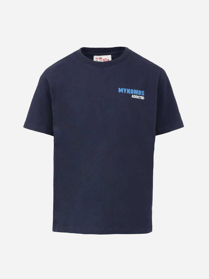Boy cotton t-shirt with Mykonos addicted postcard print - MC2 Saint Barth