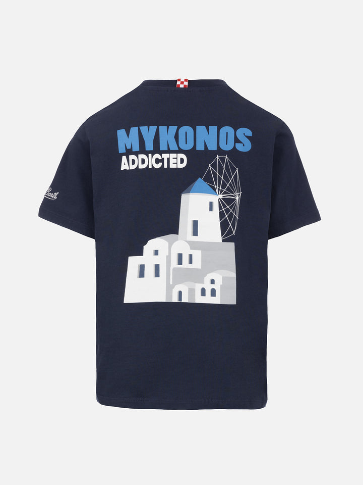 Boy cotton t-shirt with Mykonos addicted postcard print - MC2 Saint Barth