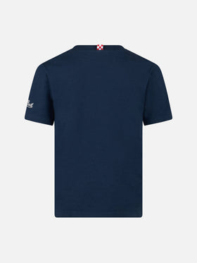 Boy cotton t-shirt with Smurf print and St. Barth Surfer embroidery | THE SMURF SPECIAL EDITION - MC2 Saint Barth