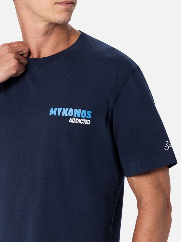 Man cotton t-shirt with Mykonos Addicted postcard placed print - MC2 Saint Barth