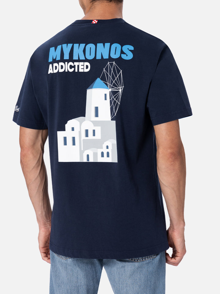 Man cotton t-shirt with Mykonos Addicted postcard placed print - MC2 Saint Barth