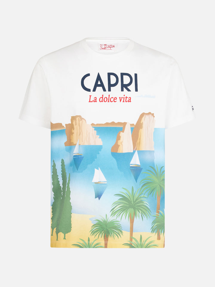 Herren-T-Shirt aus Baumwolle mit Capri-Postkartendruck