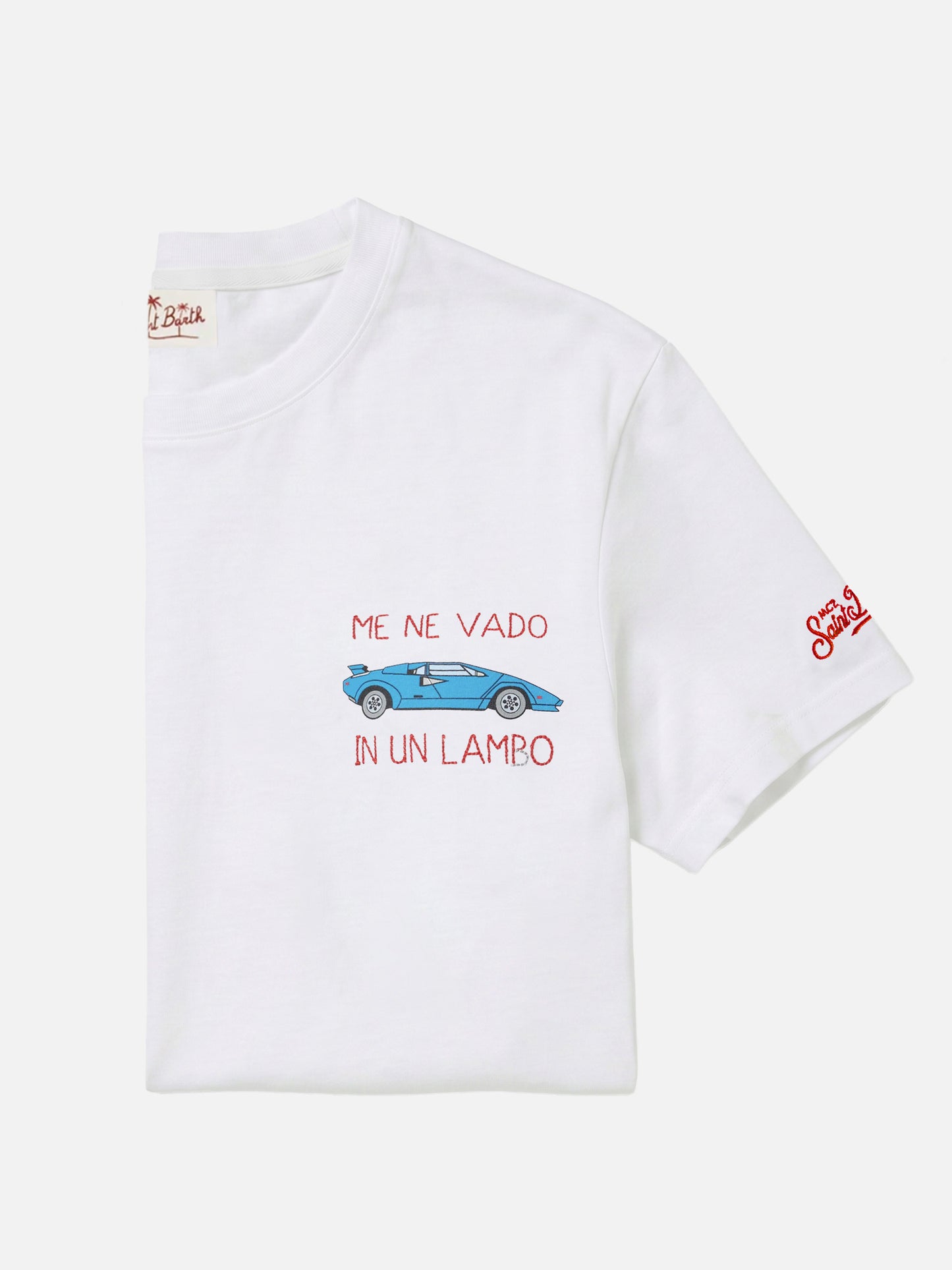 T-shirt In un lambo avec broderie et imprimé voiture en blanc 