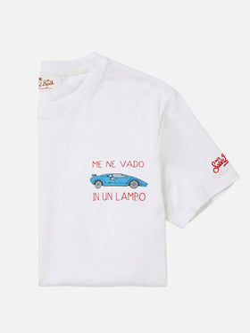 T-shirt In un lambo avec broderie et imprimé voiture en blanc 