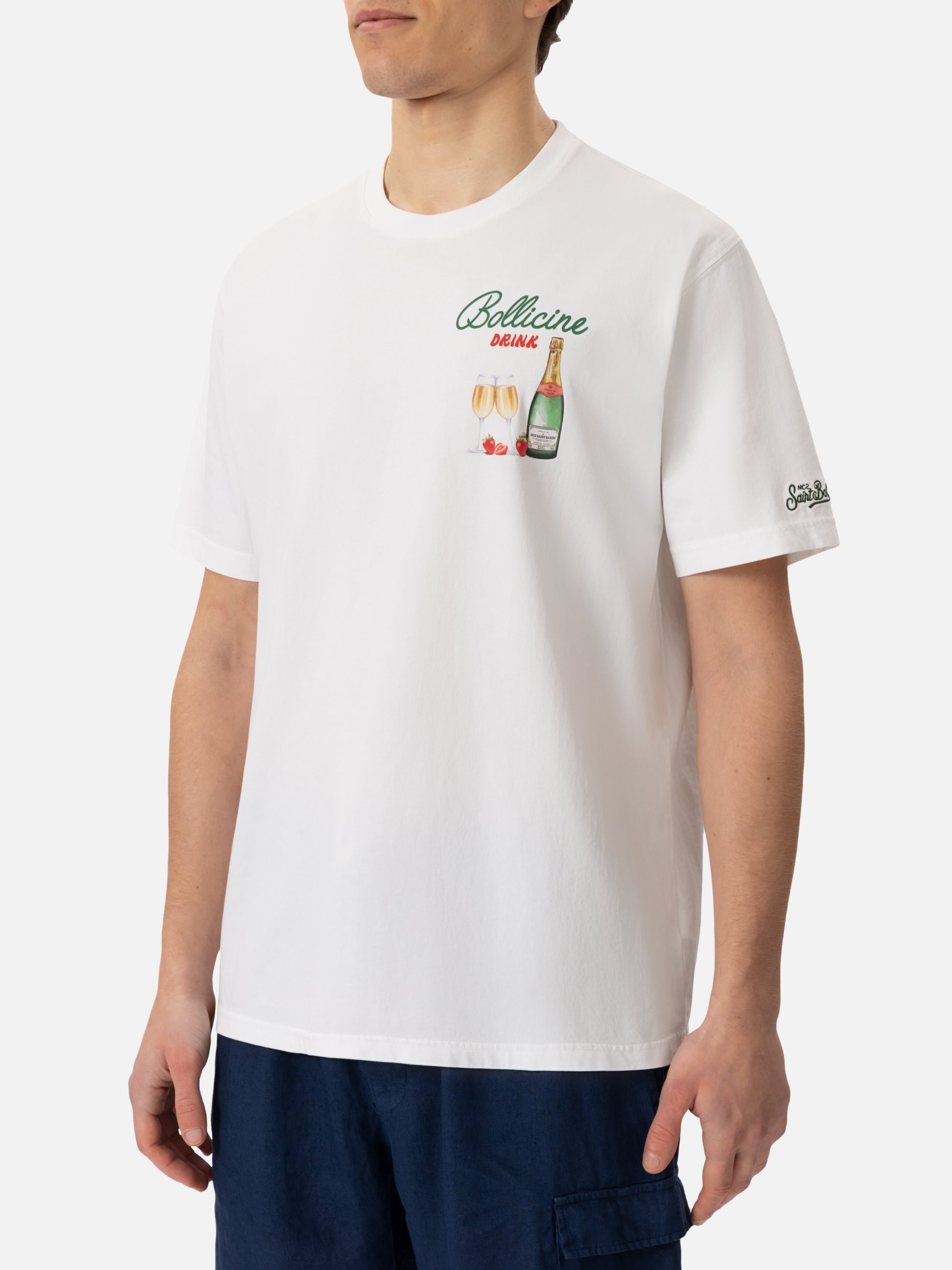 Cotton T-shirt with Bollicine drink print - MC2 Saint Barth