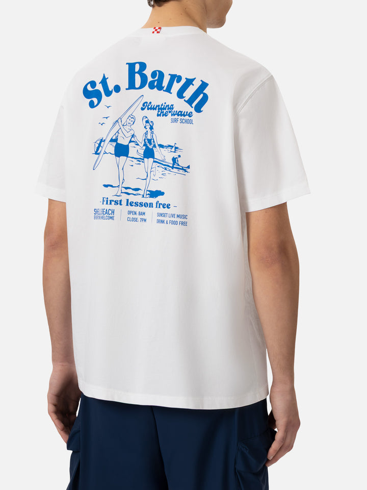 Off-white cotton T-shirt with St. Barth hunting wave print - MC2 Saint Barth