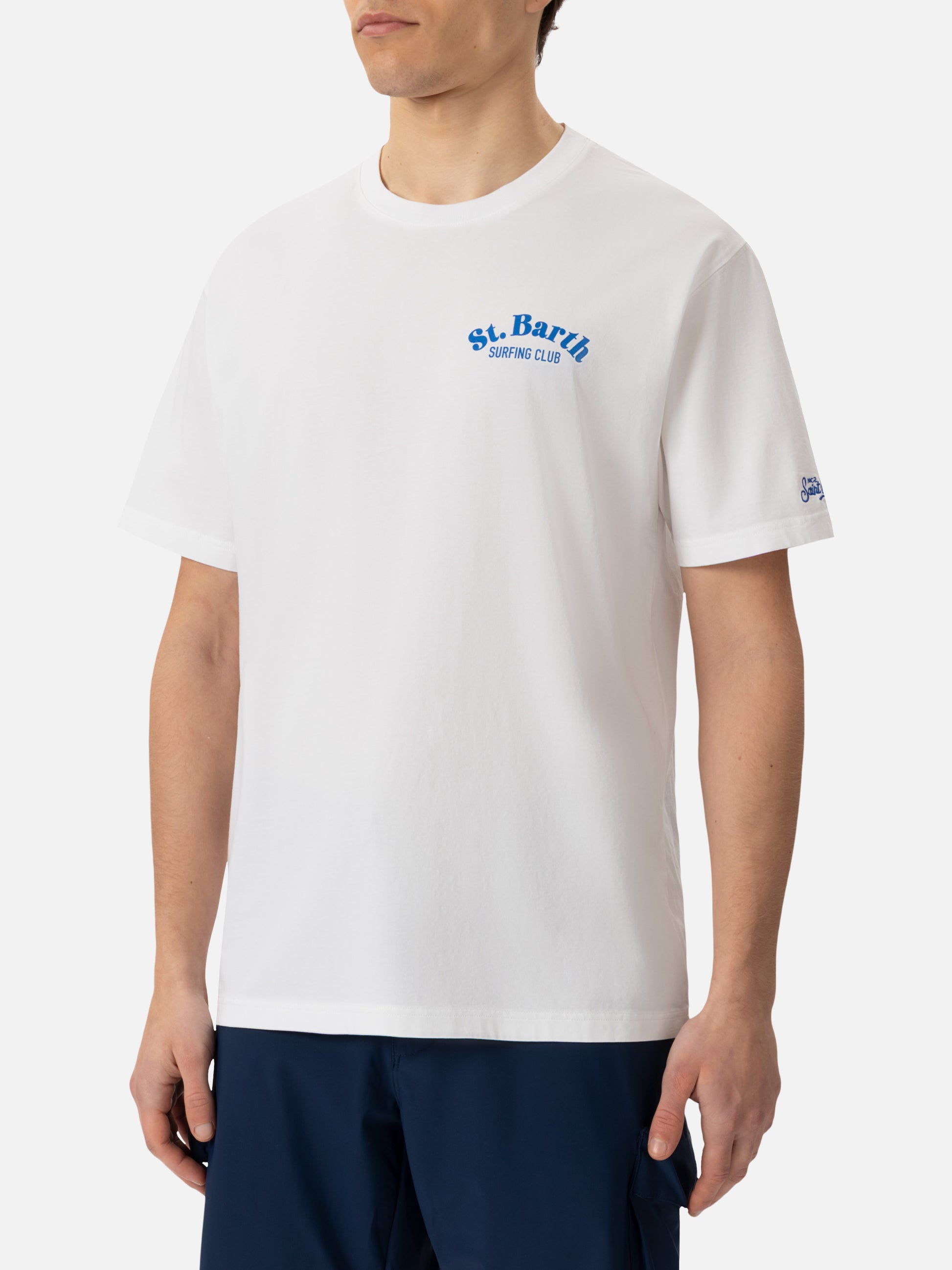 Off-white cotton T-shirt with St. Barth hunting wave print - MC2 Saint Barth