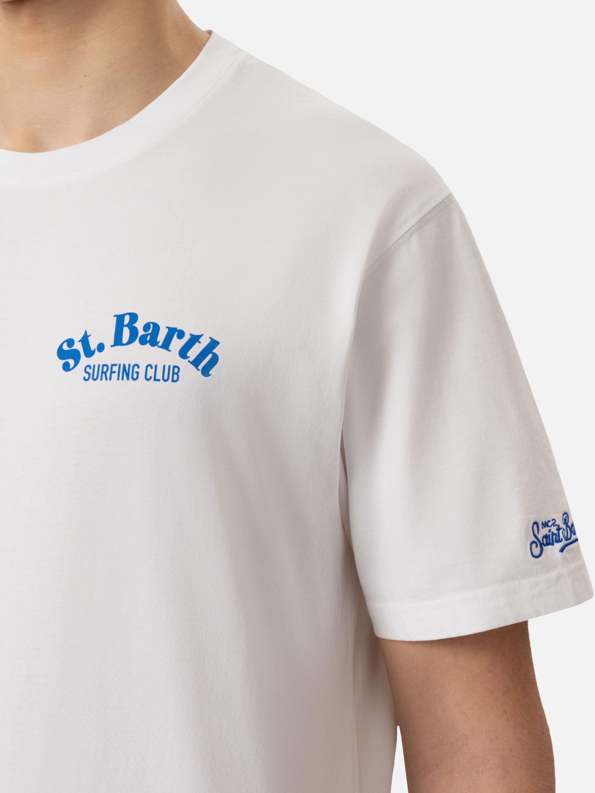 Off-white cotton T-shirt with St. Barth hunting wave print - MC2 Saint Barth