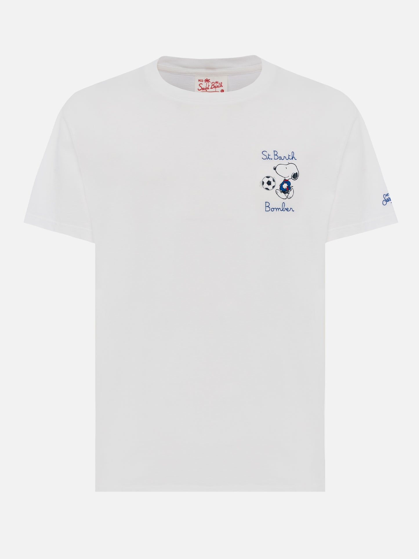 Organic cotton T-shirt with St. Barth Snoopy bomber embroidery | SNOOPY PEANUTS® SPECIAL EDITION - MC2 Saint Barth