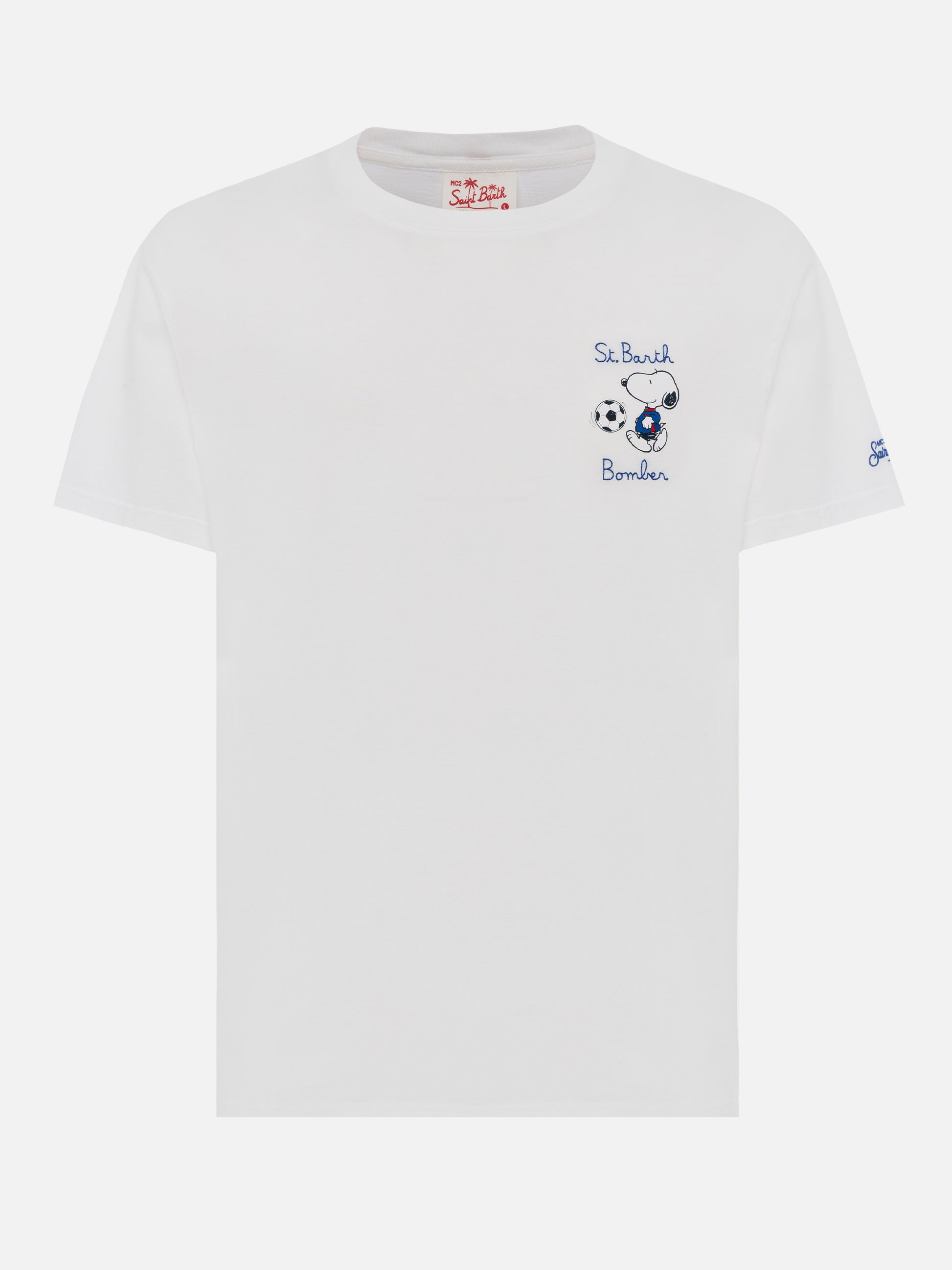 Organic cotton T-shirt with St. Barth Snoopy bomber embroidery | SNOOPY PEANUTS® SPECIAL EDITION - MC2 Saint Barth
