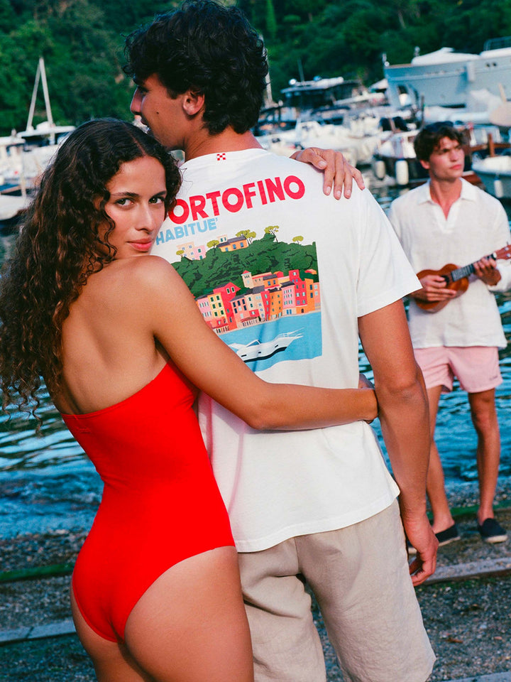Baumwoll-T-Shirt mit Portofino-Postkarten-Print