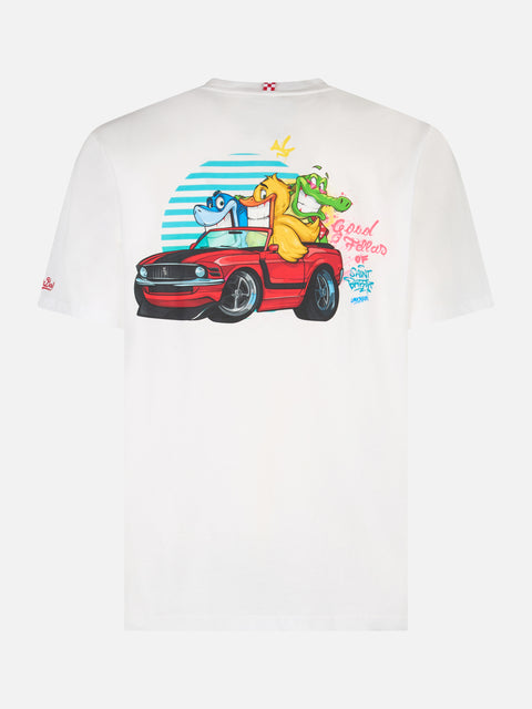 Man cotton t-shirt with Cryptopuppets Good Fellas placed print | CRYPTOPUPPETS SPECIAL EDITION - MC2 Saint Barth