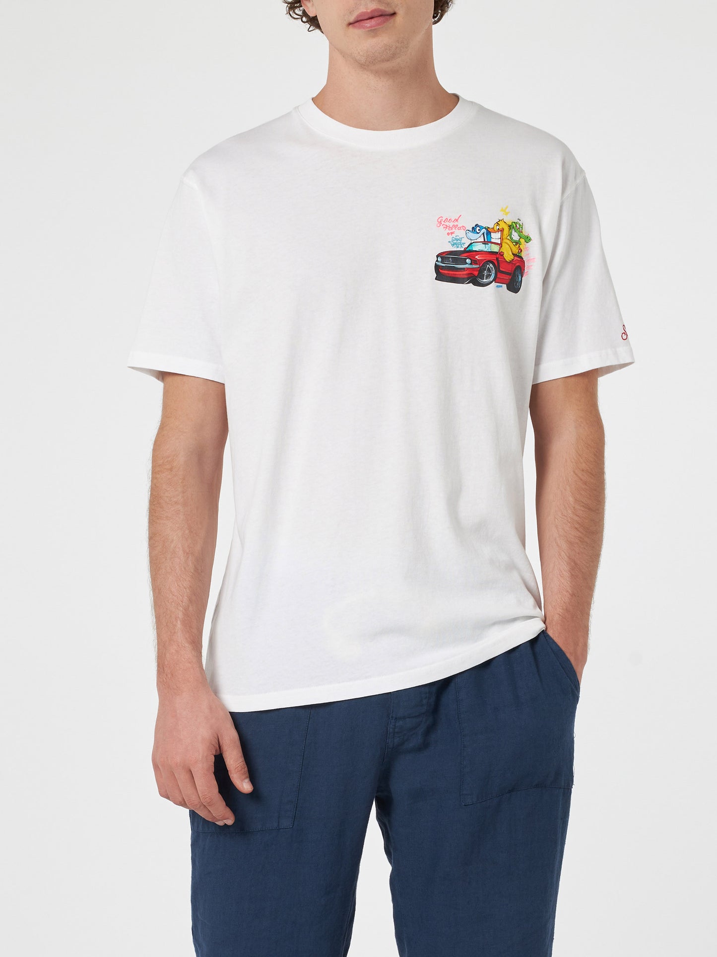 Man cotton t-shirt with Cryptopuppets Good Fellas placed print | CRYPTOPUPPETS SPECIAL EDITION - MC2 Saint Barth