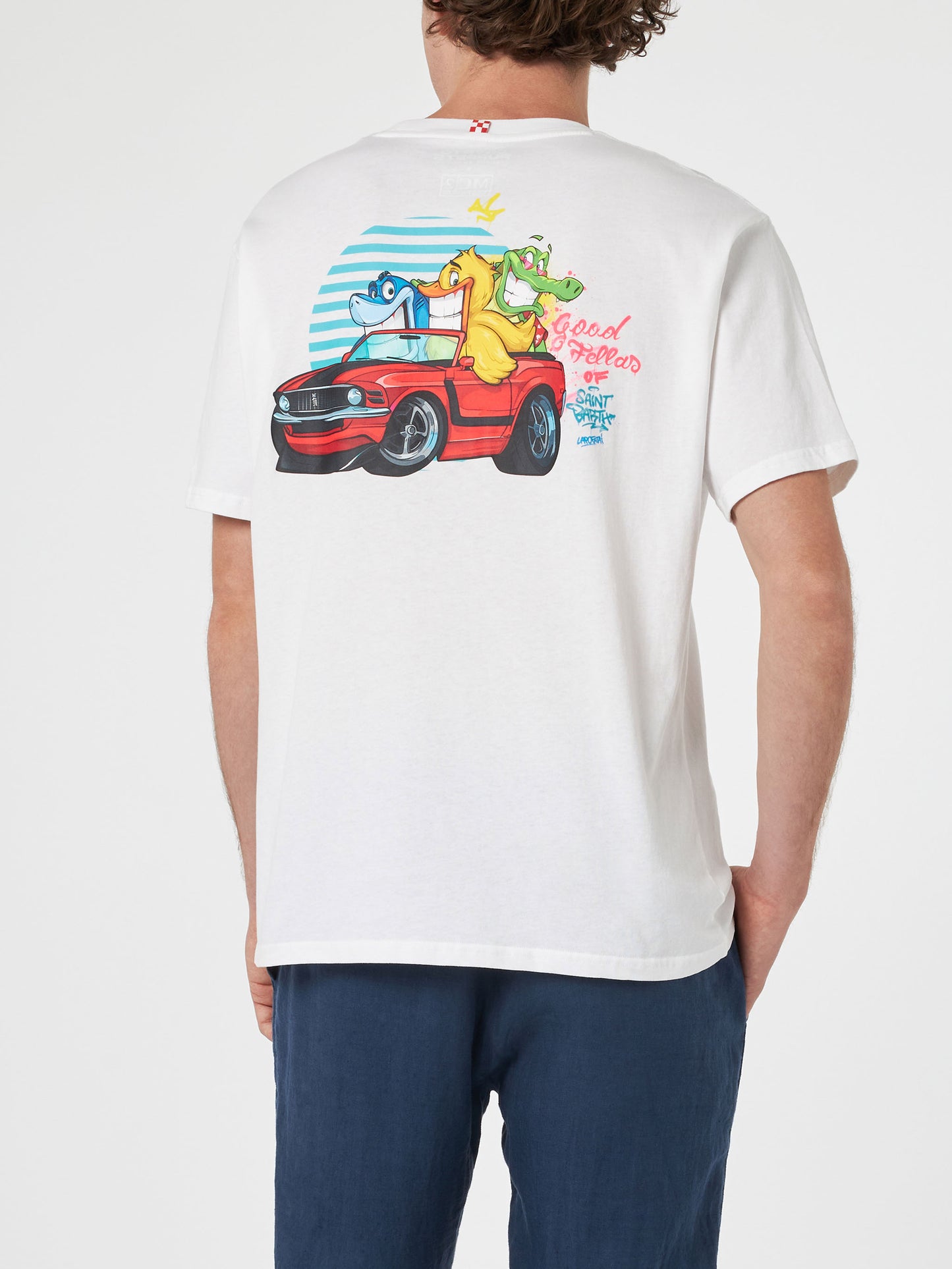Man cotton t-shirt with Cryptopuppets Good Fellas placed print | CRYPTOPUPPETS SPECIAL EDITION - MC2 Saint Barth
