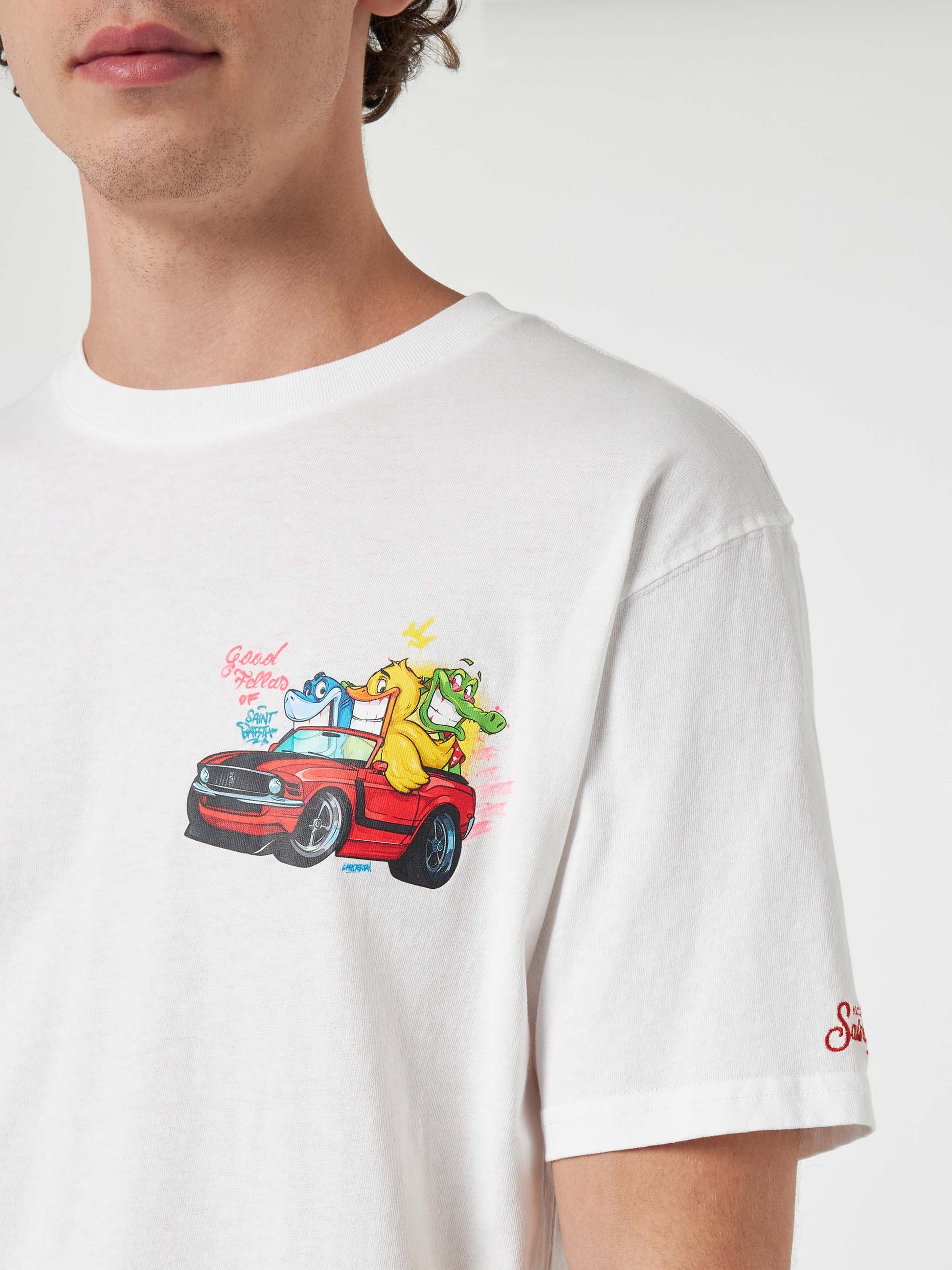 Man cotton t-shirt with Cryptopuppets Good Fellas placed print | CRYPTOPUPPETS SPECIAL EDITION - MC2 Saint Barth