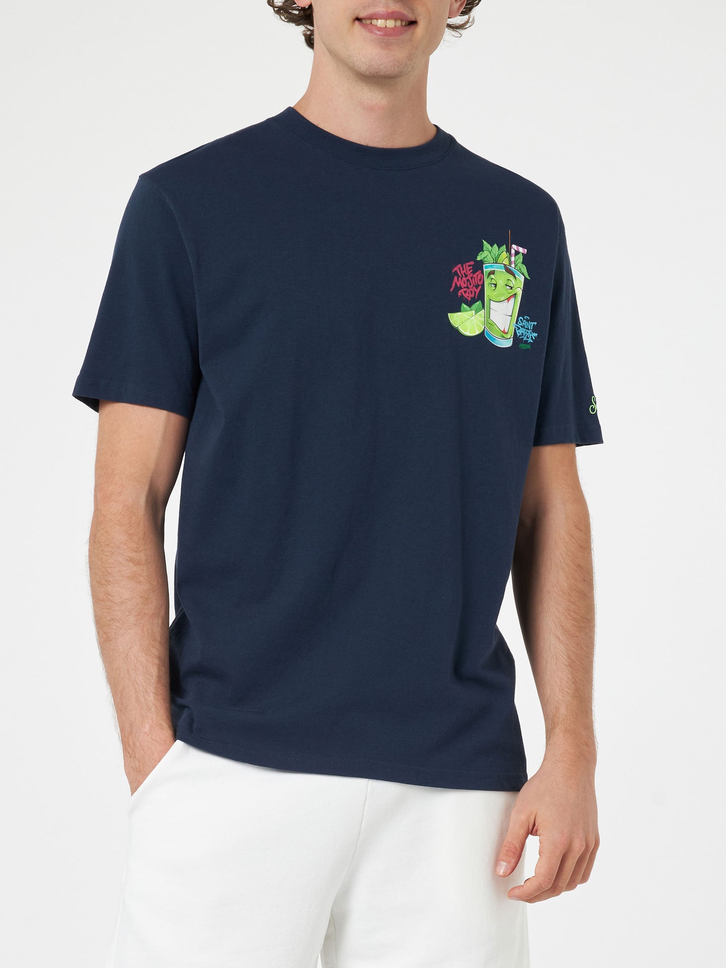 Man cotton t-shirt with Cryptopuppets Mojito front and back placed print | CRYPTOPUPPETS SPECIAL EDITION - MC2 Saint Barth