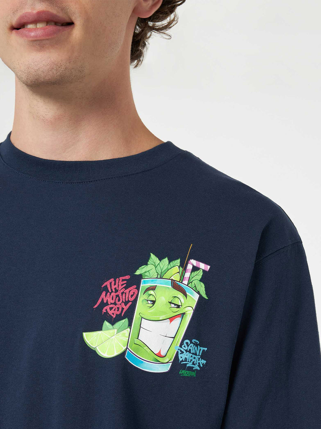 Man cotton t-shirt with Cryptopuppets Mojito front and back placed print | CRYPTOPUPPETS SPECIAL EDITION - MC2 Saint Barth