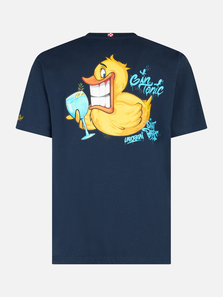 Man cotton t-shirt with Cryptopuppets Ducky Gin front and back placed print | CRYPTOPUPPETS SPECIAL EDITION - MC2 Saint Barth