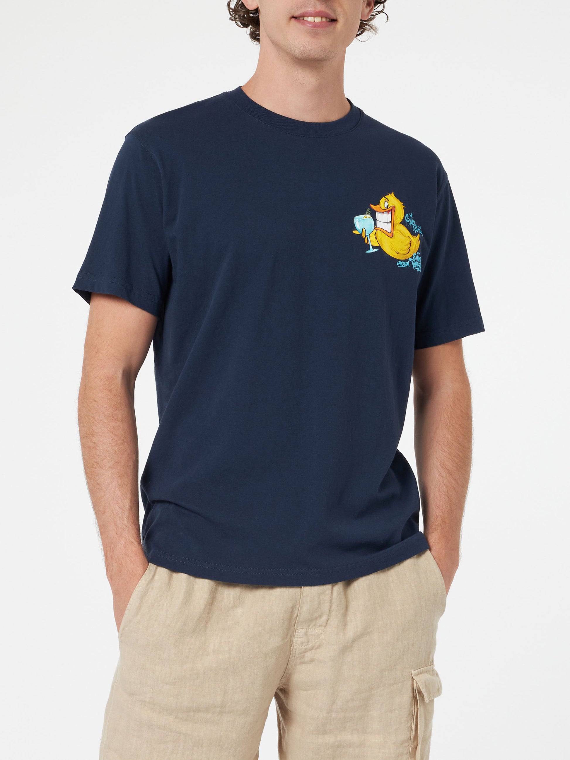 Man cotton t-shirt with Cryptopuppets Ducky Gin front and back placed print | CRYPTOPUPPETS SPECIAL EDITION - MC2 Saint Barth