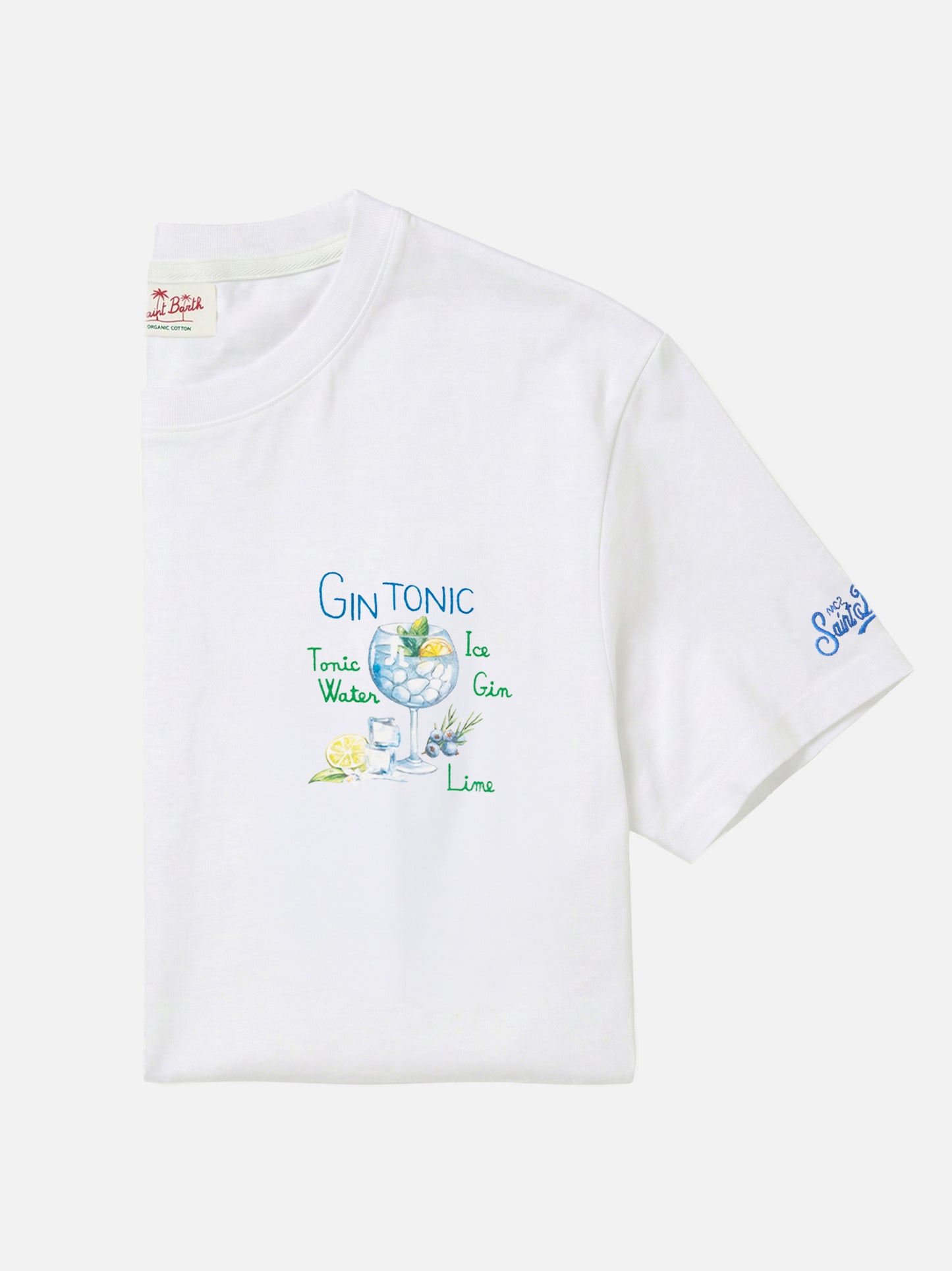 T-shirt in cotone con stampa e ricamo cocktail gin tonic