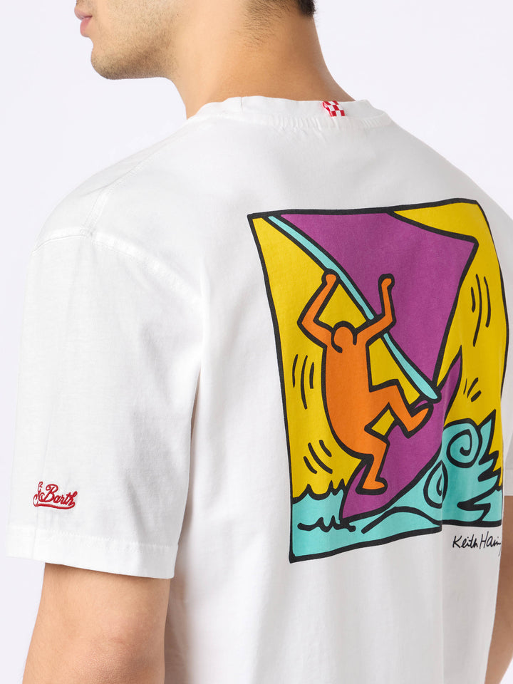 Man cotton t-shirt with Keith Haring design front and back print | KEITH HARING SPECIAL EDITION - MC2 Saint Barth