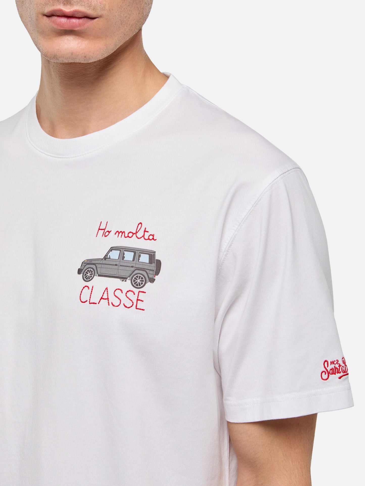 Cotton T-shirt with Ho molta classe embroidery and car print - MC2 Saint Barth