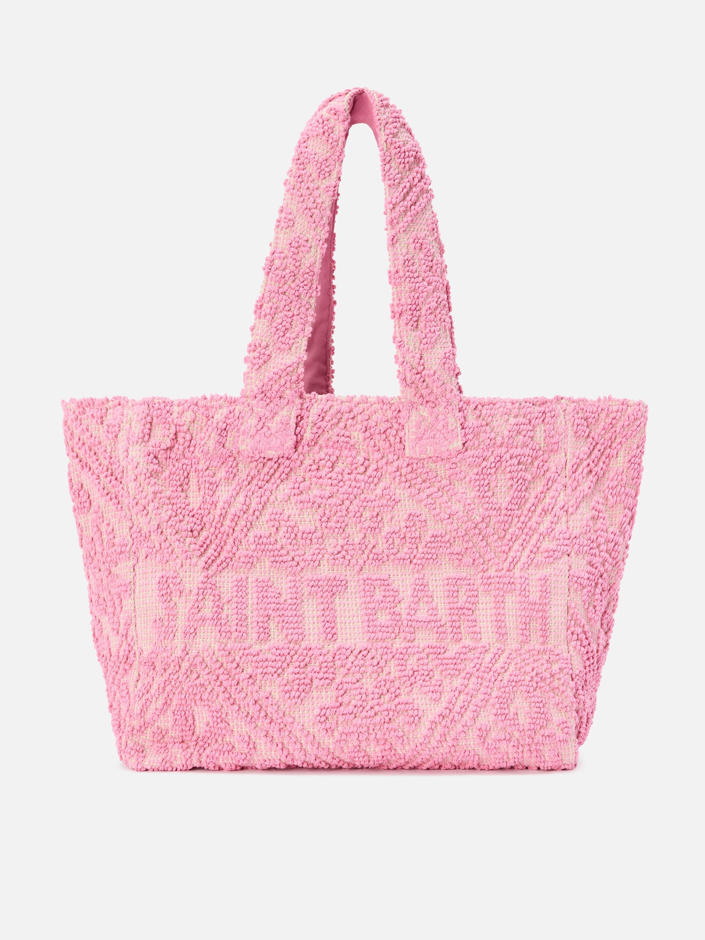 Borsa Tufting in cotone rosa con ricamo in rilievo