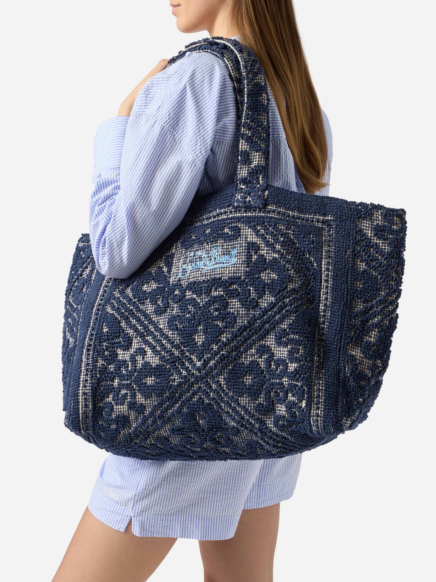 Tufting Cotton Tote Bag blu navy