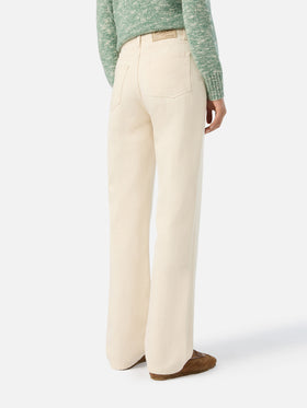Off white June cotton denim trousers with logo embroidery
