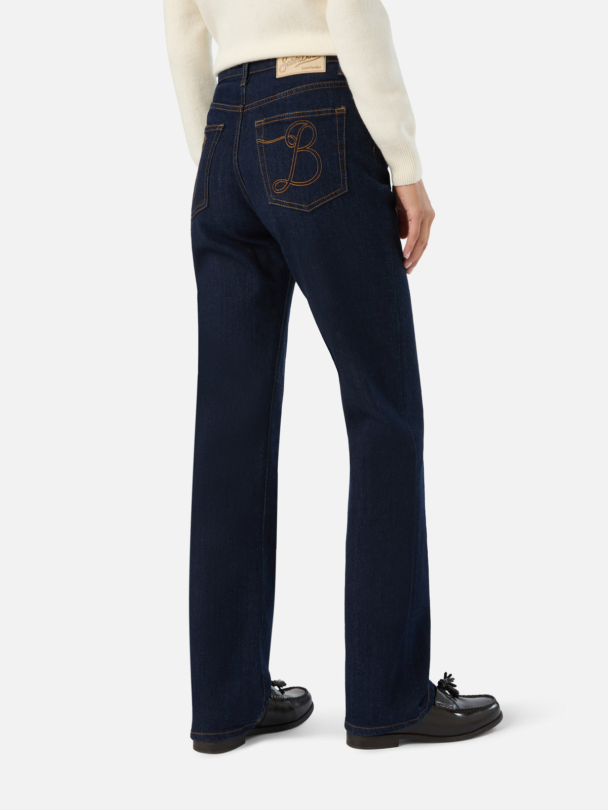 Blue June cotton denim trousers with SB monogram embroidery