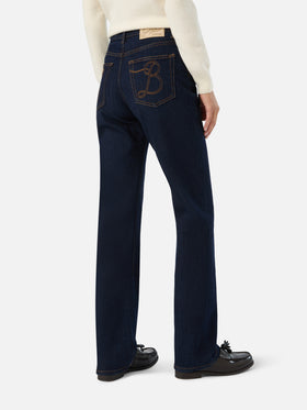 Blue June cotton denim trousers with SB monogram embroidery