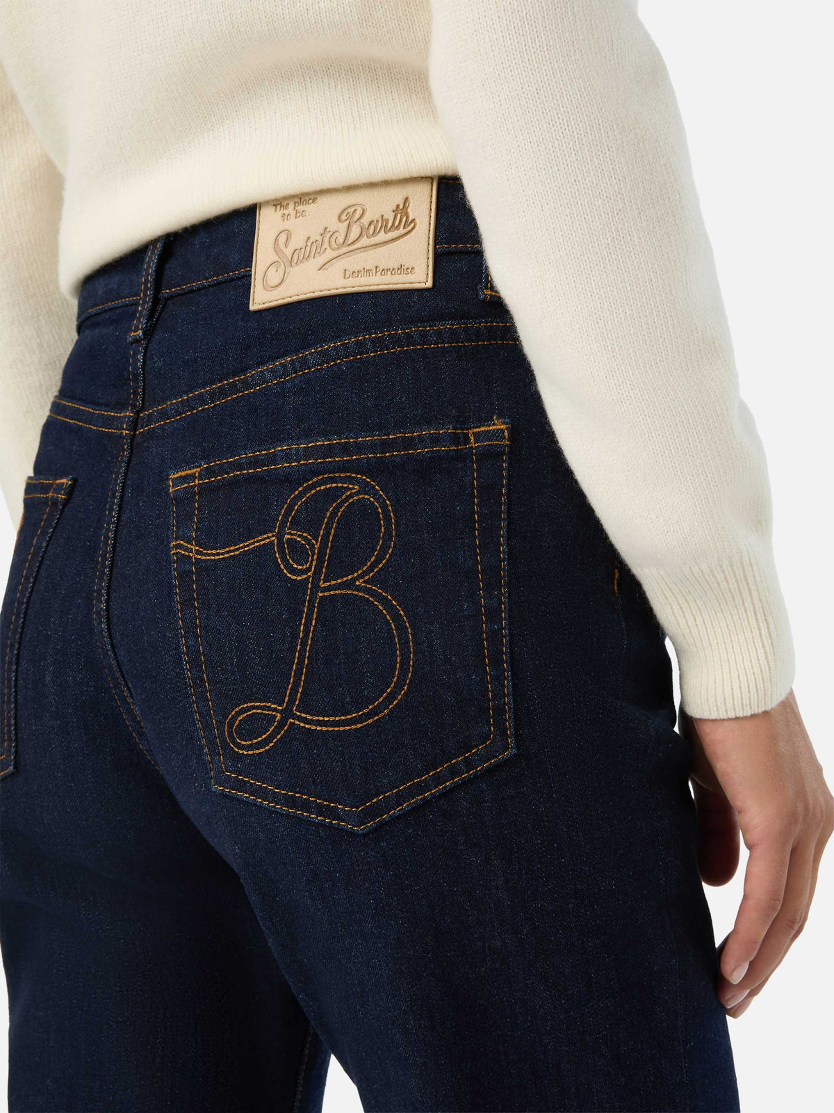Blue June cotton denim trousers with SB monogram embroidery
