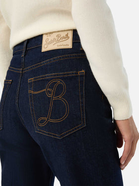 Blue June cotton denim trousers with SB monogram embroidery