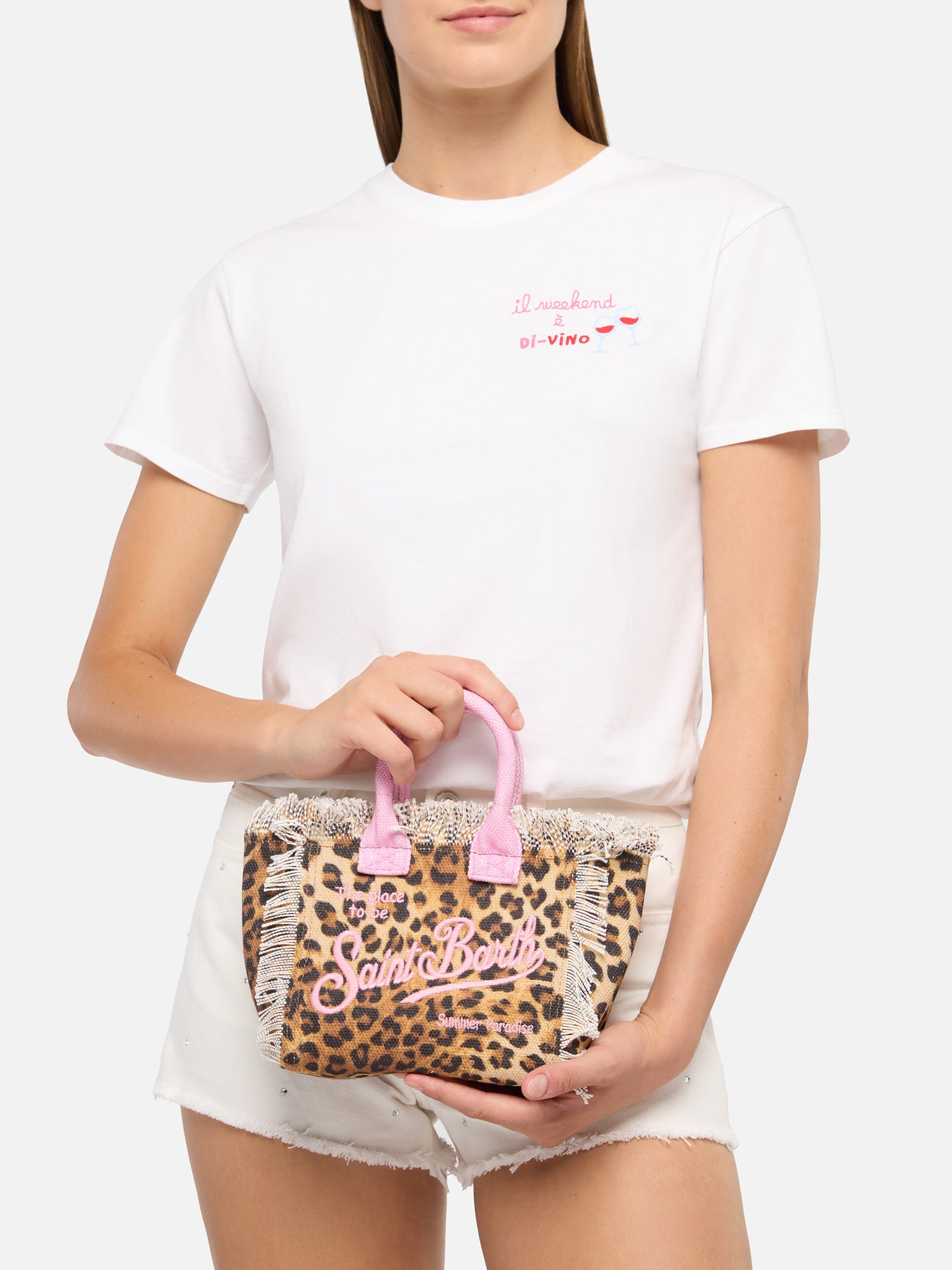 Borsa Mini Vanity in canvas di cotone con stampa animalier