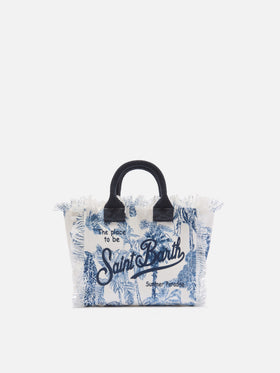 Borsa Vanity mini in canvas con stampa toile de Jouy blu