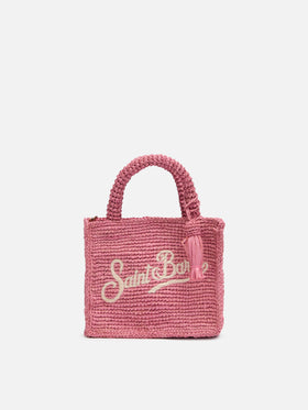 Rosa Mini Vanity Raffia-Tasche mit Saint Barth-Stickerei
