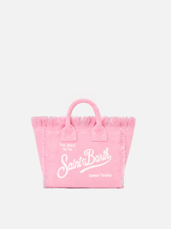 Pink solid color linen Vanity mini bag with removable strap