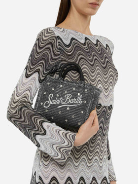 Black Mini Vanity Straw bag with rhinestone embellishment - MC2 Saint Barth