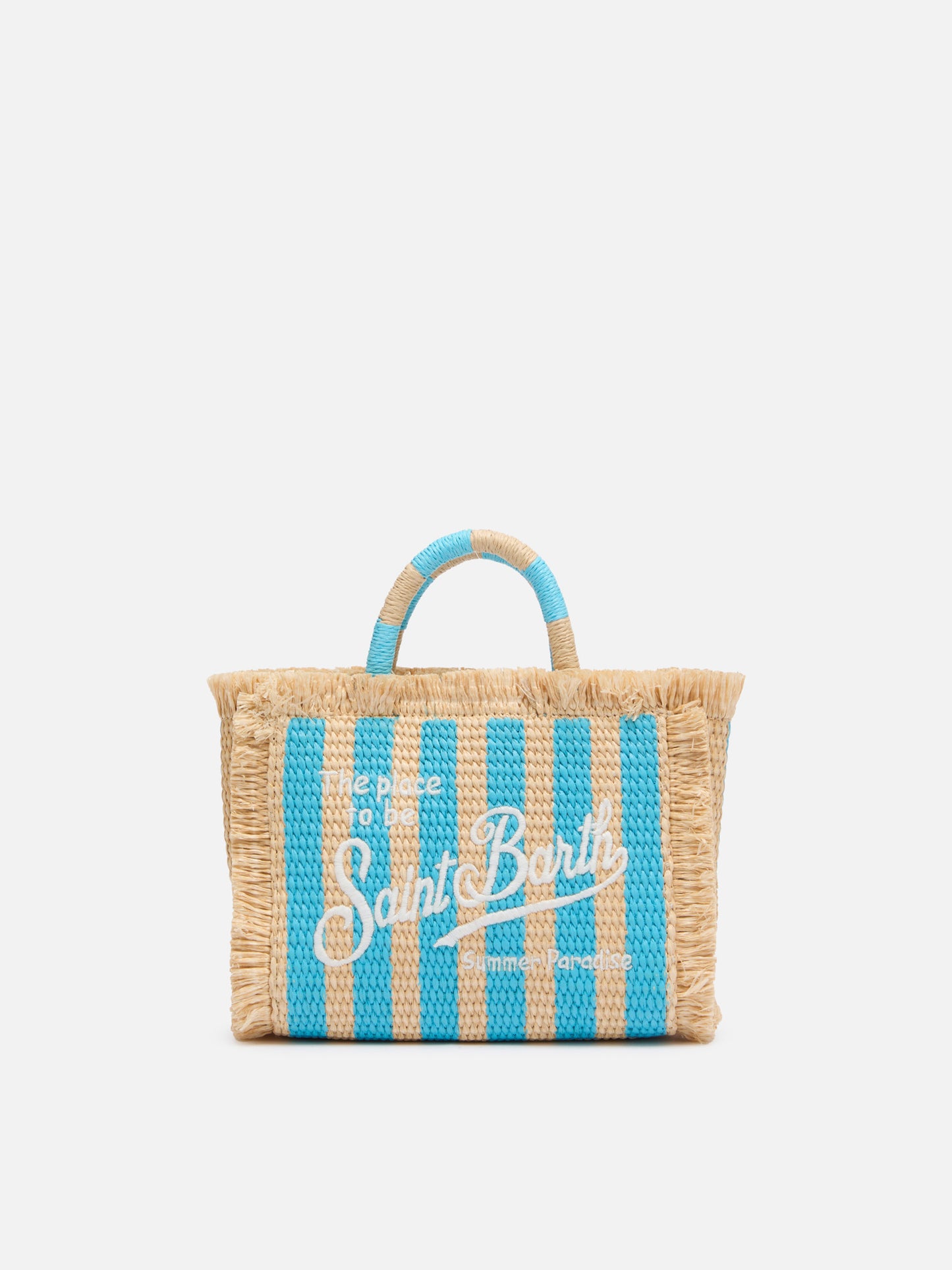 Mini Vanity Straw effect bag with striped print