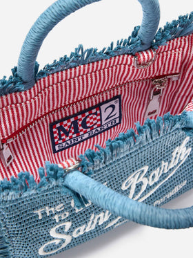 Light blue Vanity mini straw effect bag with embroidered logo