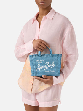 Light blue Vanity mini straw effect bag with embroidered logo