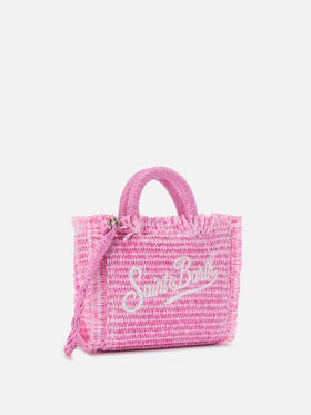 Vanity straw effect micro bag with pink details