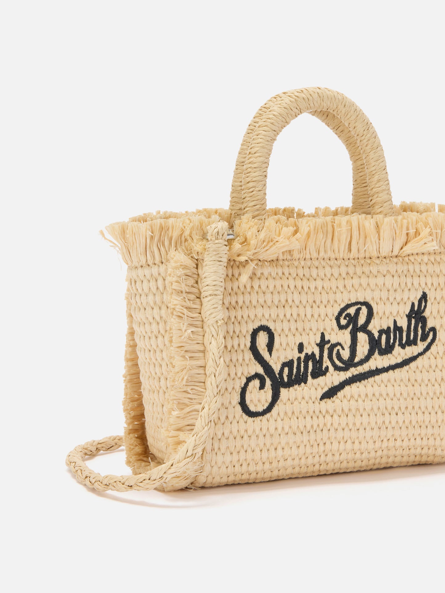 Vanity straw effect micro bag with blue details