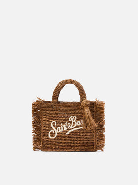 Neceser mini de rafia Brown Vanity con flecos laterales 