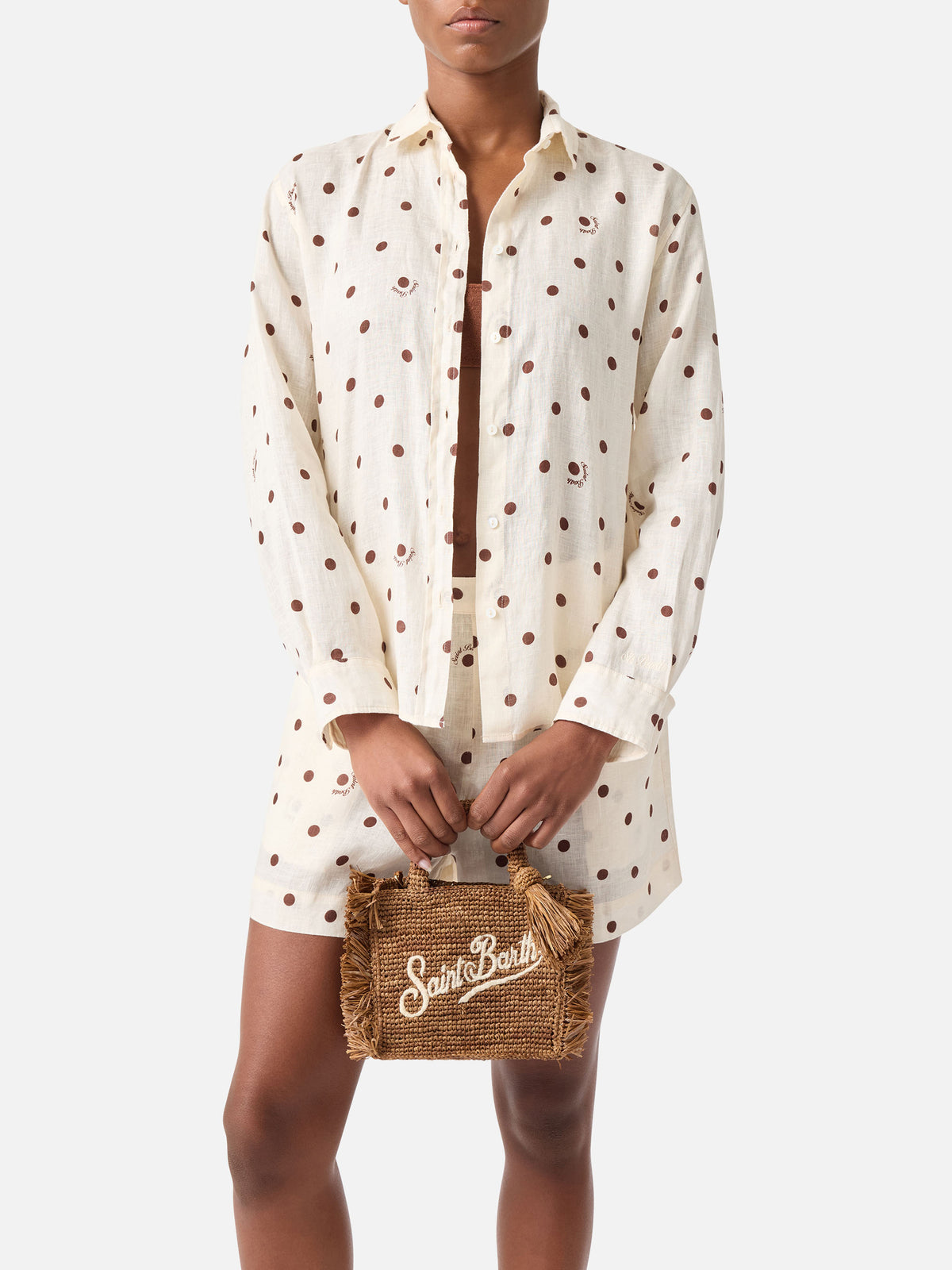 Mini sac vanity Brown en raphia avec franges latérales 