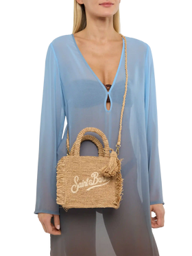 Mini Vanity Raffia Fringes bag with Saint Barth embroidery - MC2 Saint Barth
