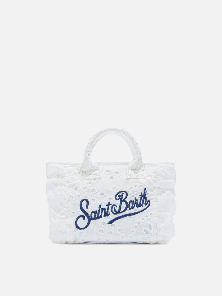 White Vanity mini volant bag in broderie anglaise cotton