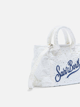 White Vanity mini volant bag in broderie anglaise cotton